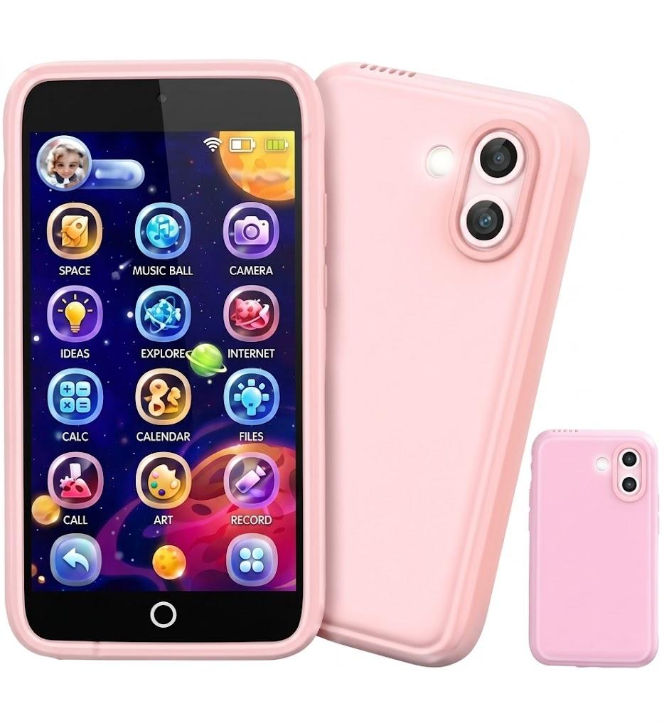 Kids Smart Toy Phone, Dual Camera with Stickers, 3.97" Touchscreen Learning Toy with 210+ Games, 190+ Drawing Activities, 8GB Kids Cell Phone, for Ages 312 (Pink )