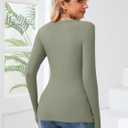 Women Long Sleeve Crewneck Rib Knit Slim Fit Shirts Basic Tee Tops 2024 Casual T-Shirt Going Out Workout Outfits (Small)