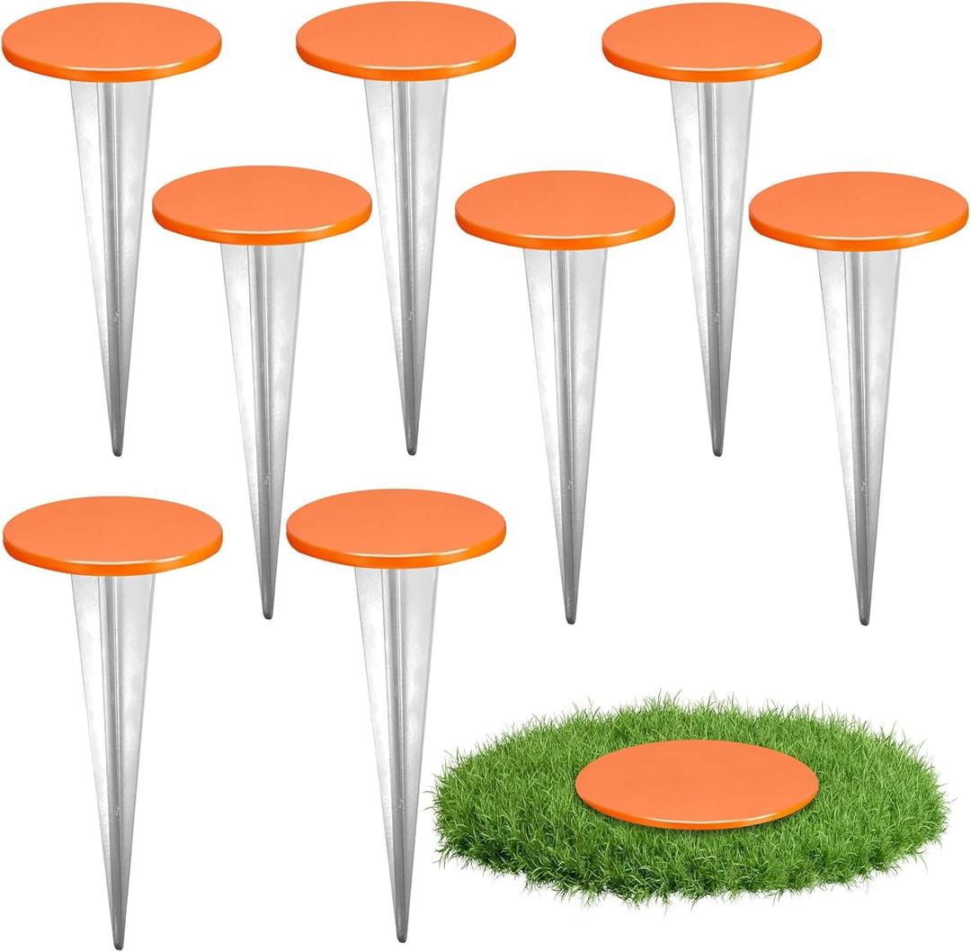 8 Pack Permanent Property Line Markers 7x3 Inch Galvanized Alloy Boundary Markers Heavy Duty Garden Stake for Property Land Survey Stakes for Home Depot Septic Tank Yard Paver Ground Landscape, Orange