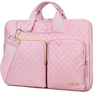 Lacdo Laptop Bag for Women, 14 inch Laptop Shoulder Bag for 14 inch New MacBook Pro M4/M3/M2/M1 Chips Pro Max A3112 A3401 A3185 A2918 A2992 A2779 A2442 2024-2021 Messenger Computer Bag, Sakura Pink