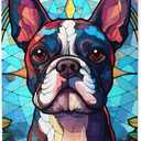Wooden Jigsaw Puzzle 1000 Pieces for Adults - Boston Terrier Stained Glass Jigsaw Puzzles 1000 Pieces Dogs Art, 29.5 x 19.7 Inch Large Puzzle with Letters On Back, Stress Relief Toys Adult