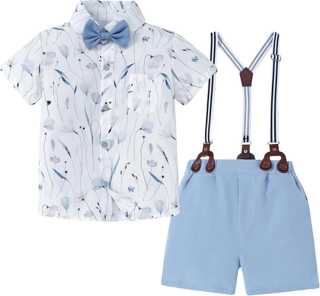 ZOEREA Boy Clothes Kids Formal Suit Summer Short Sleeve Shirt & Shorts Gentleman Outfit 2 Piece Clothing Set 5-10Y (7-8 Years, Blue)