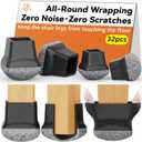 32pcs Chair Leg Floor Protectors for Hardwood Floor |Protect Wood Tile Floors Chair Leg Caps with Wrapped Felt Pads| Anti-Scratch Reduce Noise | Fit Angled Chair Legs| Black Square L Fit:1.05"-1.25"