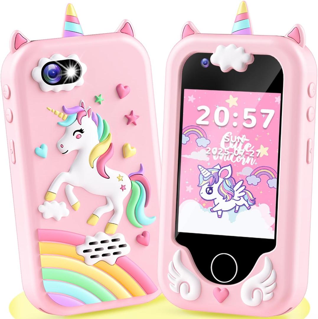 Kids Smart Phone Toys for Girls - Easter Stuff Birthday Gift for Girls 3 4 5 6 7 8 9 10 Years Old, Toddler Toys Play Phone with Educational Learning Games and 32GB Memory Card, Pink