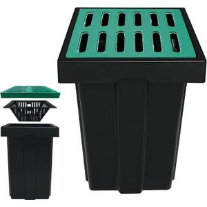Catch Basin for Drainage with Fiber Glass Grate-18x18x24 in. Deep Drainage Basin with Debris Basket,A15 French Drain Basin Without Reserved Hole for Yard,Downspout,Lawn,Municipal Pipeline