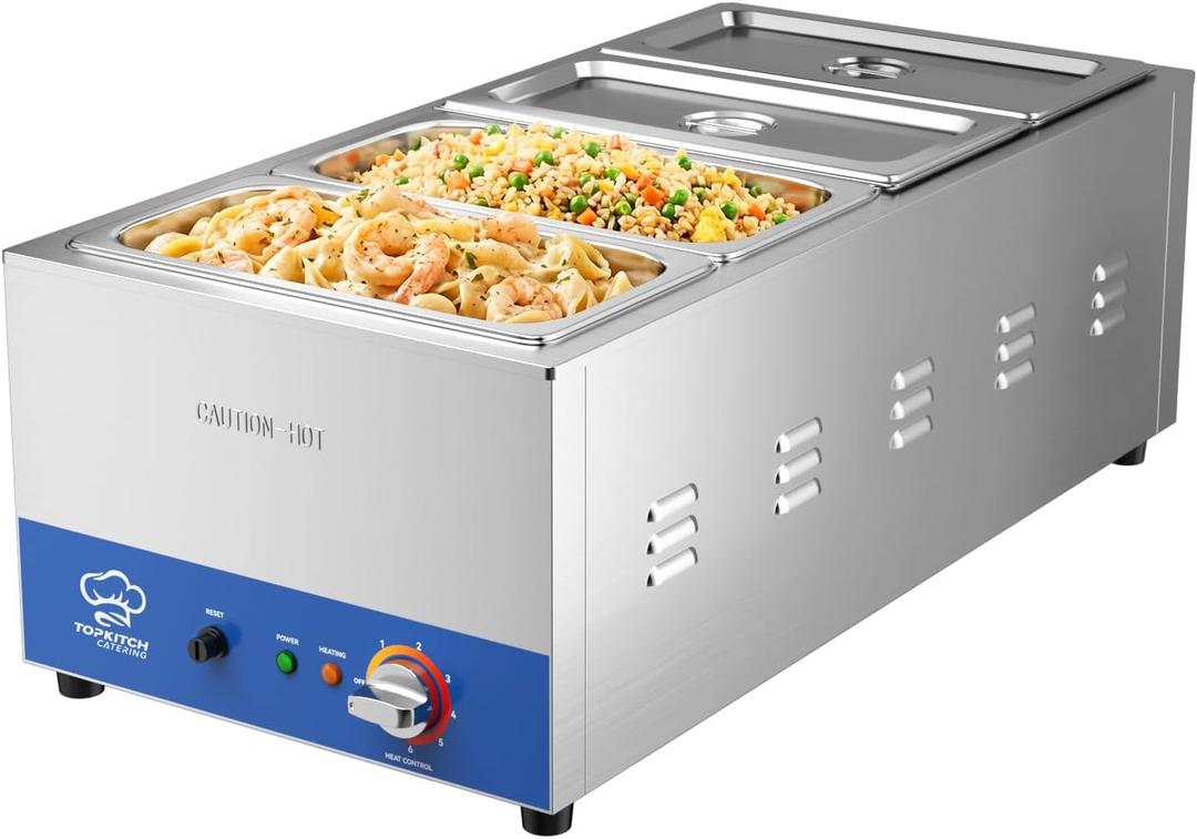 ETL Listed 4-Pan Commercial Food Warmer with Seamless One-piece Tank & 4 of 1/3 Size GN Pan,120V 1500W Countertop Soup Station Steam Table for Buffet,Parties and Restaurants