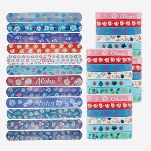48 Pcs Cartoon Tropical Party Favors Slap Bracelets Rubber Wristbands, Hawaiian Element Palm Leaves Hibiscus Flowers Pattern Silicone Animation Exchanging Gifts Classroom Prizes Birthday Decorations