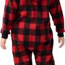 Giggling Getup Red Christmas Pajamas, Flannel Buffalo Plaid Pajamas with Hood for Holiday Jumpsuit M