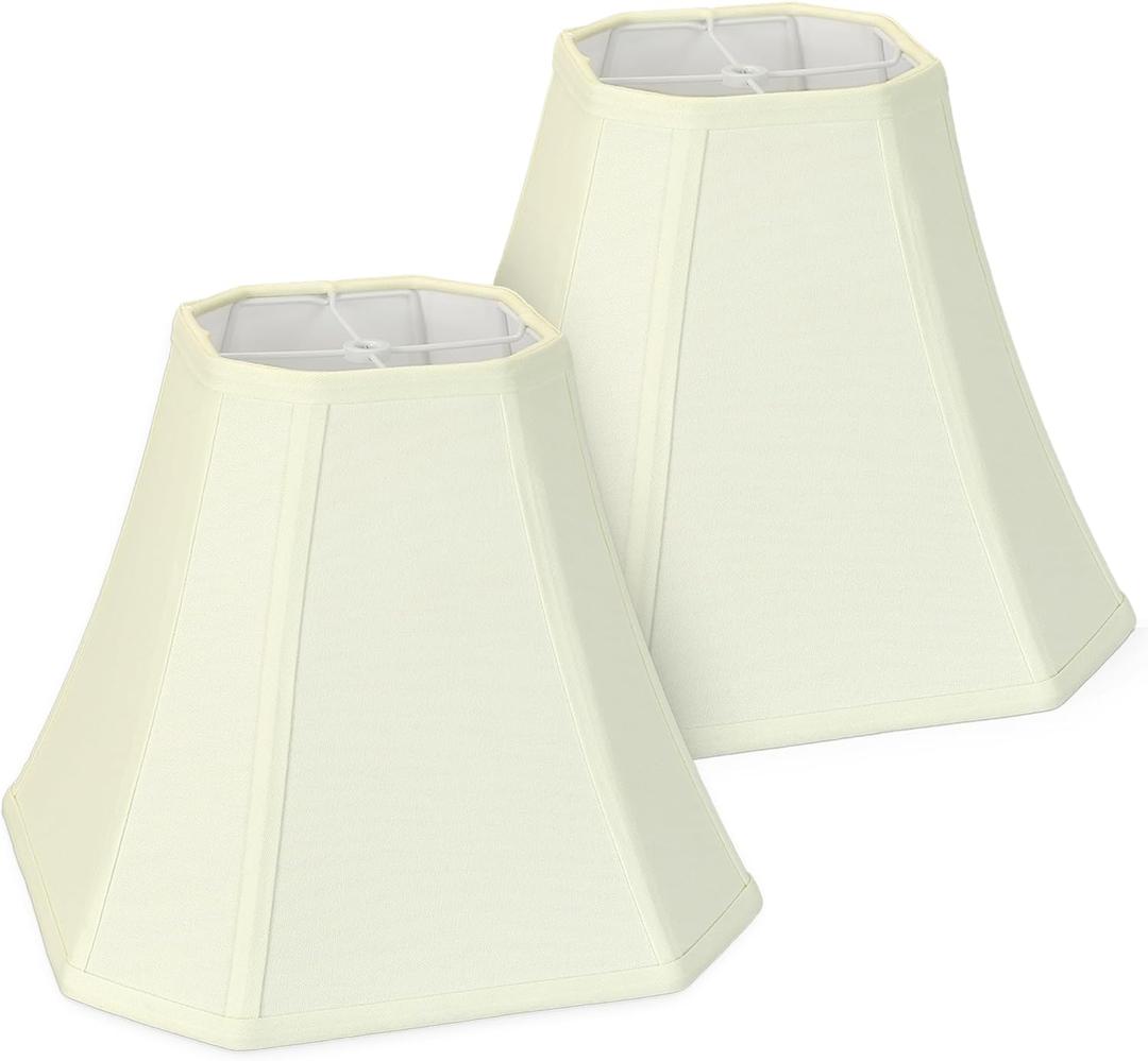 Cream Octagonal Bell Lamp Shades Set of 2, 6.5" Top x 13" Bottom x 10.6" Height  Medium Fabric Shade for Table Lamps, Modern Farmhouse & Minimalist Home Decor, Spider Fitter(harp not included)