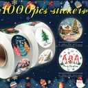 1000Pcs Christmas Stickers, 2 Rolls Round Stickers in Roll Rustic Christmas Tree Wreath Elk Truck Patterns Label Stickers for Xmas Seals Cards Presents Envelopes
