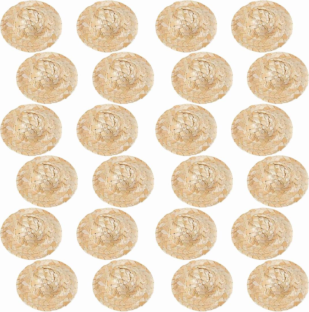 AUEAR, 24 Pack 3 Inch Mini Straw Hat Crafts Small for DIY Decorations Jewelry Accessories