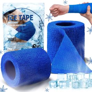 Geiserailie 2 Pcs Instant Cooling Ice Tape Self Sticking Compression Wrap Reusable Sport Ice Tapes No Refrigeration Needed Athletic Muscle Bandages Athletic Cold Wrap Wrists(Blue,2 Inches)