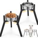 Blulu 2 Pack Adjustable Raised Dog Bowl Stand for Water and Food, Large Anti-Slip Metal Dog Food Holder Wide 7-10.6" Heights 13", Bowl Not Included(Black)