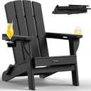 Folding Adirondack Chair, HDPE All-Weather Fire Pit Chairs, Plastic Adirondack Chairs with 2 Cup Holder, Outdoor Lawn Chair for Patio Garden (Black)