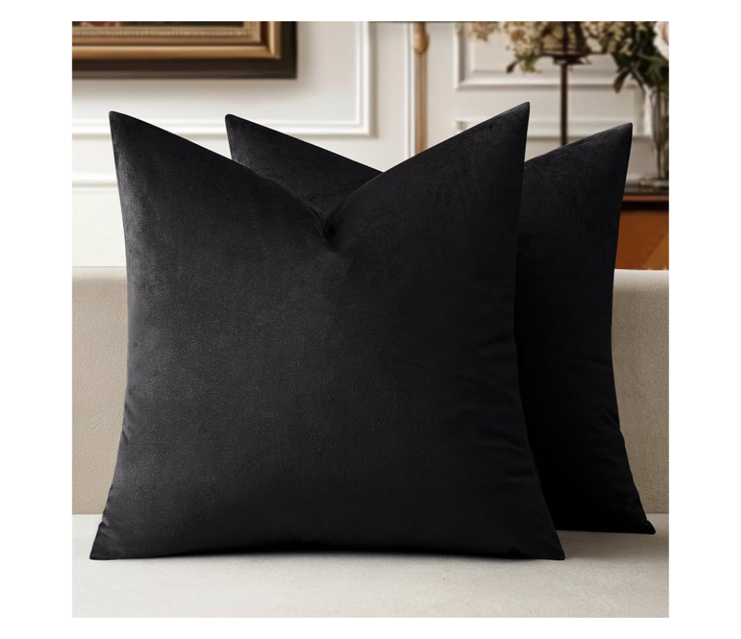 MIULEE Velvet Throw Pillow Covers 18x18 Inch, Pack of 2 - Black, Super Soft Decorative Square Cushion Cases Modern Luxury Home Decor for Sofa, Couch, Bed, Chair,Livingroom