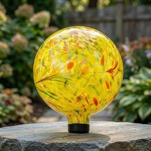 Gazing Ball 10 inch Colorful Glass Gazing Ball for Garden Decor, Indoor Outdoor Glass Gazing Globe Yard Decoration, Yellow