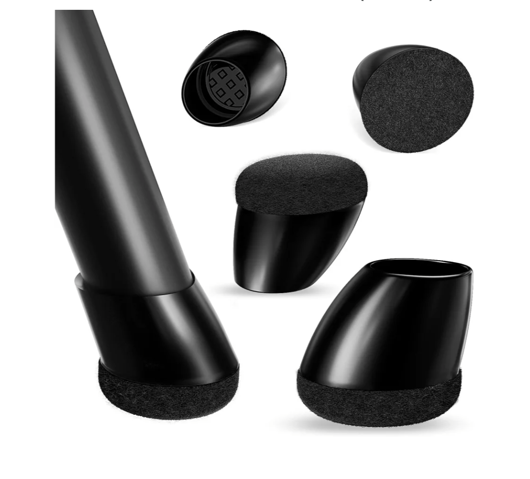 Ezprotekt 16 Pcs Chair Leg Floor Protectors, Silicone Covers Felt Furniture Pads for Hardwood Floors, Chair Leg Caps for Tilted Legs(15°-25°), Anti-Scratch and Reduce Noise Round L Black Fit (1"-1.3")
