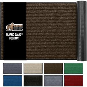 GORILLA GRIP Waterproof Traffic Guard Door Mat, 35x23, Heavy Duty Entryway Mats, Strong Rubber Back Commercial Utility Rugs for Office Hallway, Garage Floor and Home, Low Profile Carpet Runner, Brown