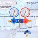 JIFETOR 3 Way AC Manifold Gauge Set, HVAC Diagnostic Refrigerant Charging Tool for Auto Household R134A R404A R410A Refrigerant, 5FT Hose Adjustable Quick Coupler Can Tap R410A Adapter (Blue Manifold)