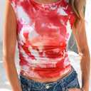 PRETTYGARDEN Women's Summer Floral Mesh Tank Tops 2025 Trendy Casual Cap Sleeve Slim Fitted Blouse Shirt Going Out Outfits (L)