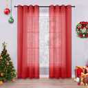 KOUFALL Red Curtains 96 Inches Long for Living Room Set of 2 Panels Grommet Window Voile Semi Transparent Red Sheer Curtains Drapes for Bedroom 52x96 Inch Length