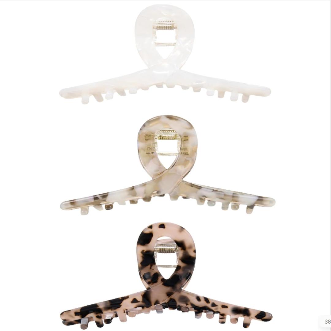 Hair Clips Cellulose Acetate Jaw Clip, 4.1 Inch Celluloid French Design Hair Barrette Tortoise-Shell Claw Hair Accessories for Long Thick Hair Grip Leopard Print Clamps for Women Ladies (3 Pack)