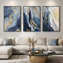 Large Framed Blue and Gold Abstract Wall Art for Living Room, 3 Piece 24x36, 24" W x 36" H x 3pcs