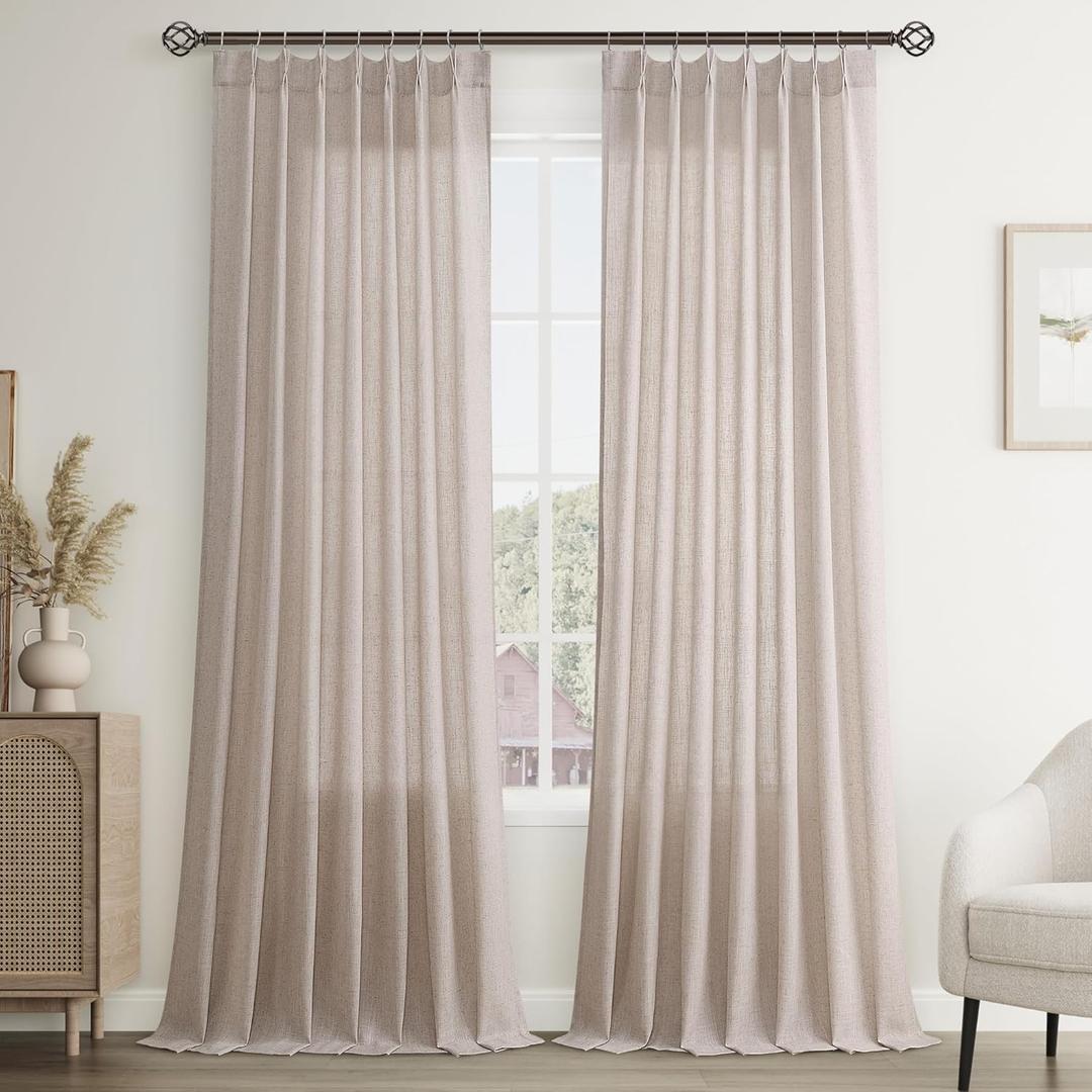 Joywell Linen Pinch Pleated Window Curtains 120 Inch Long,Back Tab Clip Rings Semi Sheer Light Filtering Drapes with Hooks for Bedroom Living Room Decor,W40 x L120,Oatmeal,2 Panels Set (40"W x 120"L (Pack of 2), Oatmeal)