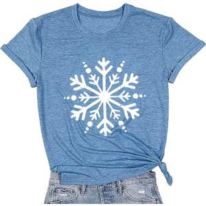 Christmas T-Shirt for Women Merry Christmas Most Wonderful Time of The Year Winter Flake Top (Medium)