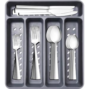 21 Piece Kitchen Silverware Set with Organizer Tray, Fork Spoon Knife Set Stainless Steel Cutlery Heavy Duty Silverware Set for 4 Flatware Tableware Eating Utensils Sets Forks Knives and Spoons Set