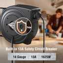 SURAIELEC 50FT Retractable Extension Cord Reel, 14AWG/3C SJTOW Heavy Duty Power Cord with Lighted Triple Tap, 13A Circuit Breaker, Ceiling/Wall Mount for Garage, Shop, Workshop, ETL Listed, Black