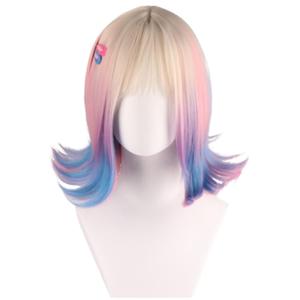 COSPLAZA Women Werewolf Short Middle Parted Blonde Blue Pink Costume Wig Halloween Party Dress Up Wigs Flipped Out Ends + 2 Hairpins