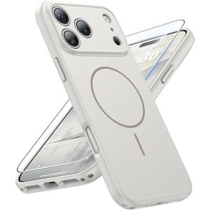 FNTCASE for iPhone 17 Pro Case: [Compatible with Magsafe] Solid Matte 17 Pro Cases White with [Screen Protector] [Full Camera Protection] Military Grade Shockproof Protective Phone Cover, 6.3 inch