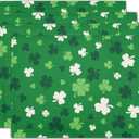 St Patrick's Day Placemats Set of 4 18x12 Inch Green Shamrock Irish Linen Place Mat Heat-Resistant Washable Wipeable Saint Patrick's Day Four Leaf Clover Table Mat for Party Kitchen Dining Home Decor