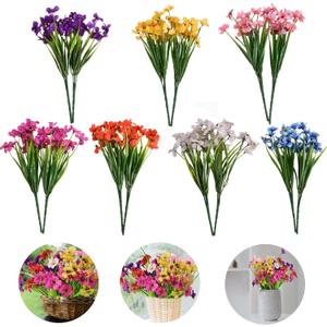 Artificial Plastic Flower, 14 Pieces Artificial Outdoor Fake Flowers, Plastic Flower Greenery Shrubs Plants for Indoor Wedding Home Garden Office Balcony