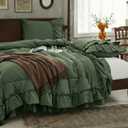 Bedding_Dreamer Olive Green Ruffle Comforter Set King, 3 Pieces Shabby Chic Farmhouse Bedding, Soft Microfiber Comforter with Matching Shams, All Season