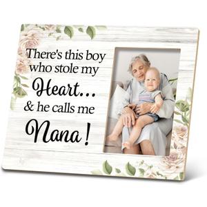SRADMO Nana Picture Frame, Nana Frame, Pregnancy Announcements,Pregnancy Announcement For Grandparents,Grandma And Me Picture Frame,This Boy Calls Me Nana 10x8 Inch Wooden Tabletop Photo Frame (White)