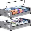 Beborxue Under Bed Storage with Wheels, 2-Pack Under the Bed Storage Containers with Lids, XXL 60L Under Bed Shoe Storage Organizer Bins, Rolling Underbed Storage for Clothes, Shoes, Blankets (Gray)