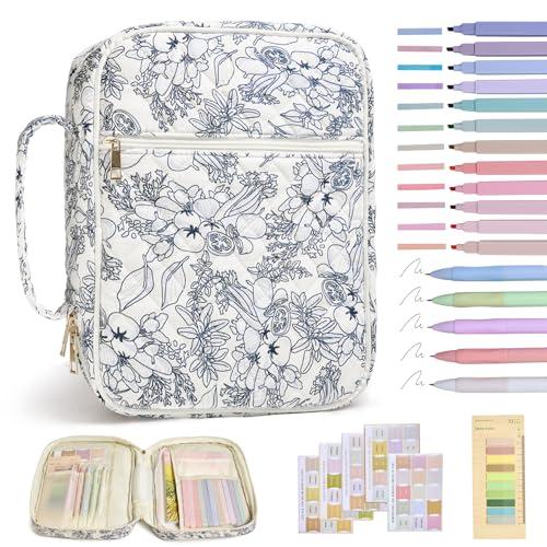 Bible Cover Case for Women Large Bible Cover with Durable Handle Quilted Bible Carrying Case for Girls Bible Study Supplies Accessories (Big Blue Flower, Big Blue Flower)