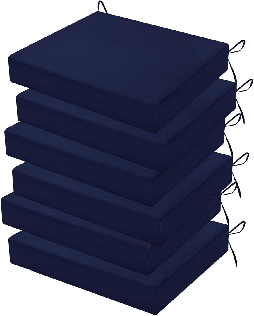 Outdoor Chair Cushions Set of 6, 18.5 x 16 Inch Patio Chair Cushions for Outdoor Furniture, Water Resistant Outdoor Patio Chair Cushions with Non-Slip Ties(Navy Blue) (18.5x16x3|6 Pack, 1 - Navy Blue)