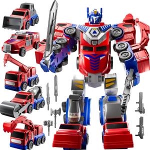 MSKOLER Robot Toys for Kids 3-5 Magnet Transforming Robot 5-in-1 Educational Toys Easy DIY Assembling Vehicle Playsets for Boys and Girls (Red)