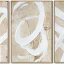 Zessonic Neutral Abstract Wall Art Minimalist White Brown Pastel Paint Strokes Shapes Textured Framed Wall Decor Artwork Canvas Paintings- Living Room Bedroom Office Modern Neutral 16"x24" 3 piece