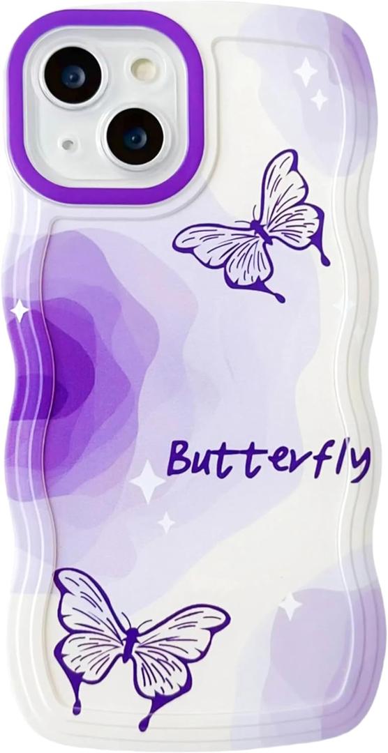 Compatible with iPhone 12 Butterfly Case for Women Girls,Aesthetic Cute Girly Wavy Design Soft Shockproof Cell Phone Cover for iPhone 12 (Butterfly/Purple)