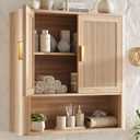 Bathroom Wall Storage Cabinet, Medicine Cabinet with Adjustable Wood Shelf & Doors, Over the Toilet Storage Cabinet for Laundry Room & Living Room Kitchen Storage Islands (Natural Oak)