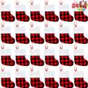 JOYIN 12 PCS 5 Mini Christmas Stocking,Red Black Plaid Xmas Stockings for Christmas Tree Decoration, Party Favors and Holiday Season Supplies