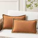 Phantoscope Pack of 2 Farmhouse Decorative Solid Throw Decorative Pillow Cover Burlap Linen Trimmed Tailored Edges Orange 12 x 20 inches, 30 x 50 cm