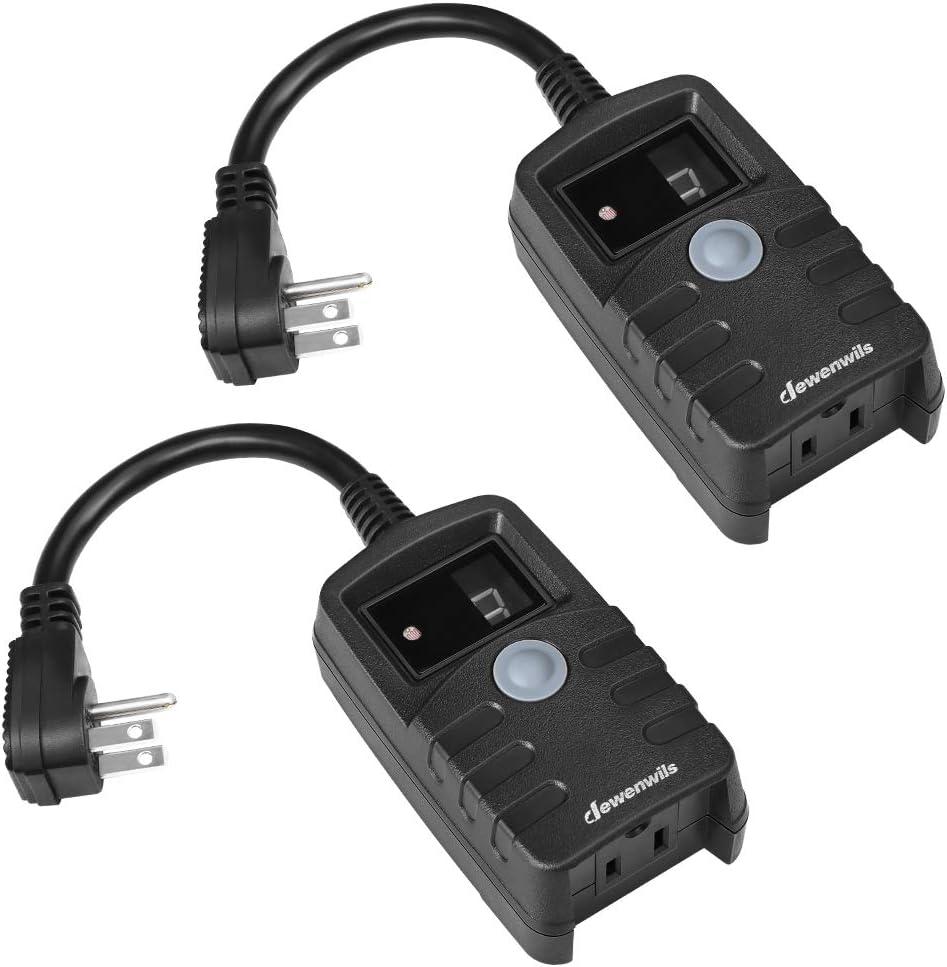 DEWENWILS Light Timer Outdoor Weatherproof, Countdown Photocell Sensor Timer with Electrical Grounded Outlets for String Light, 13 A, 1/2 HP, UL Listed 2 Pack