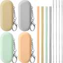 Meanplan Cruise Ship Essentials,4 Set Silicone Straws with Case Reusable Straws Silicone Portable Drinking Straw Set for Party Cold or Hot Straw with Carry Case, Cleaning Brushes