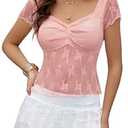 Avidlove Women Mesh Sheer Sexy Top Square Neck Camisole Lingerie Short Sleeve Tank (Medium, Pink)