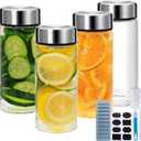 4 Pack Juice Bottles with Lids,12oz Wide Mouth Glass Bottles with Stainless Steel Cap,Reusable Glass Water Bottle for Juicing, Smoothies, Infused Water,Beverage Storage,BPA Free,Leakproof